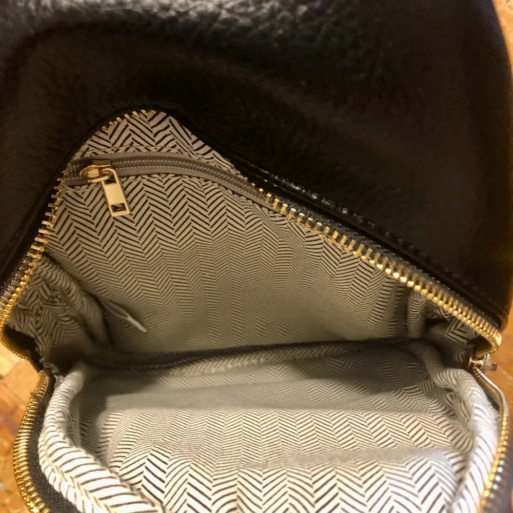 Kelly & Katie Black Sling Crossbody Bag with Gold Hardware Faux Leather NWT